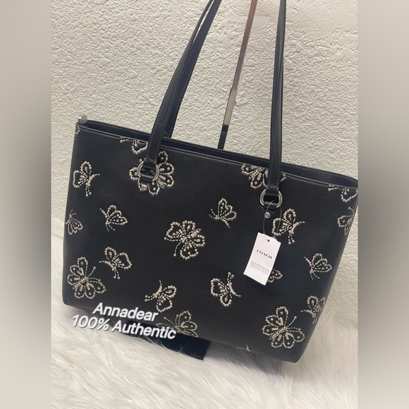 NWT Coach Station Tote Bag With Butterfly Print Silver Black CCK87 in Leather - Picture 10 of 15